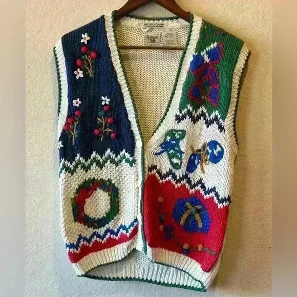 Jackets & Blazers - VTG Huntington Ridge Sweater Womens‎ L Christmas Cardigan Vest Cottagecore